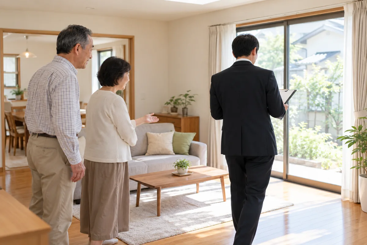 家の査定のうち、担当者が部屋の状態を見て回る訪問査定のイメージ